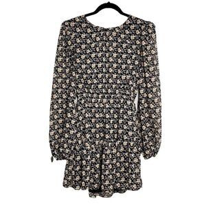 SALE LUSH Floral Open Back Long Sleeve Mini Dress Black and Yellow Size Small